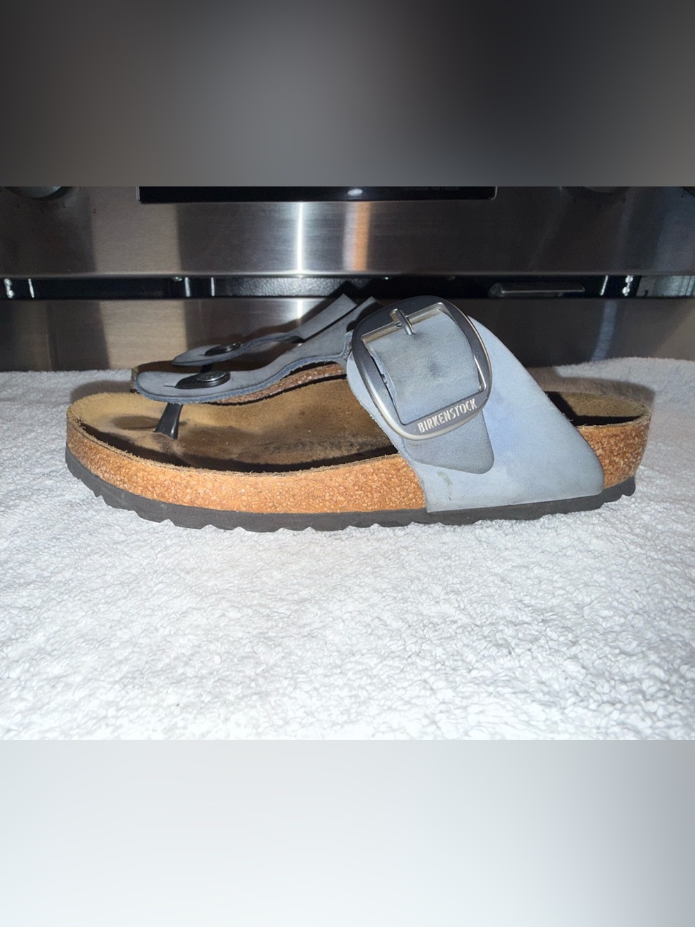 Birkenstock Arizona Sandal in Light Blue Suede W/Silver Buckle Size 39  (8-8.5)
